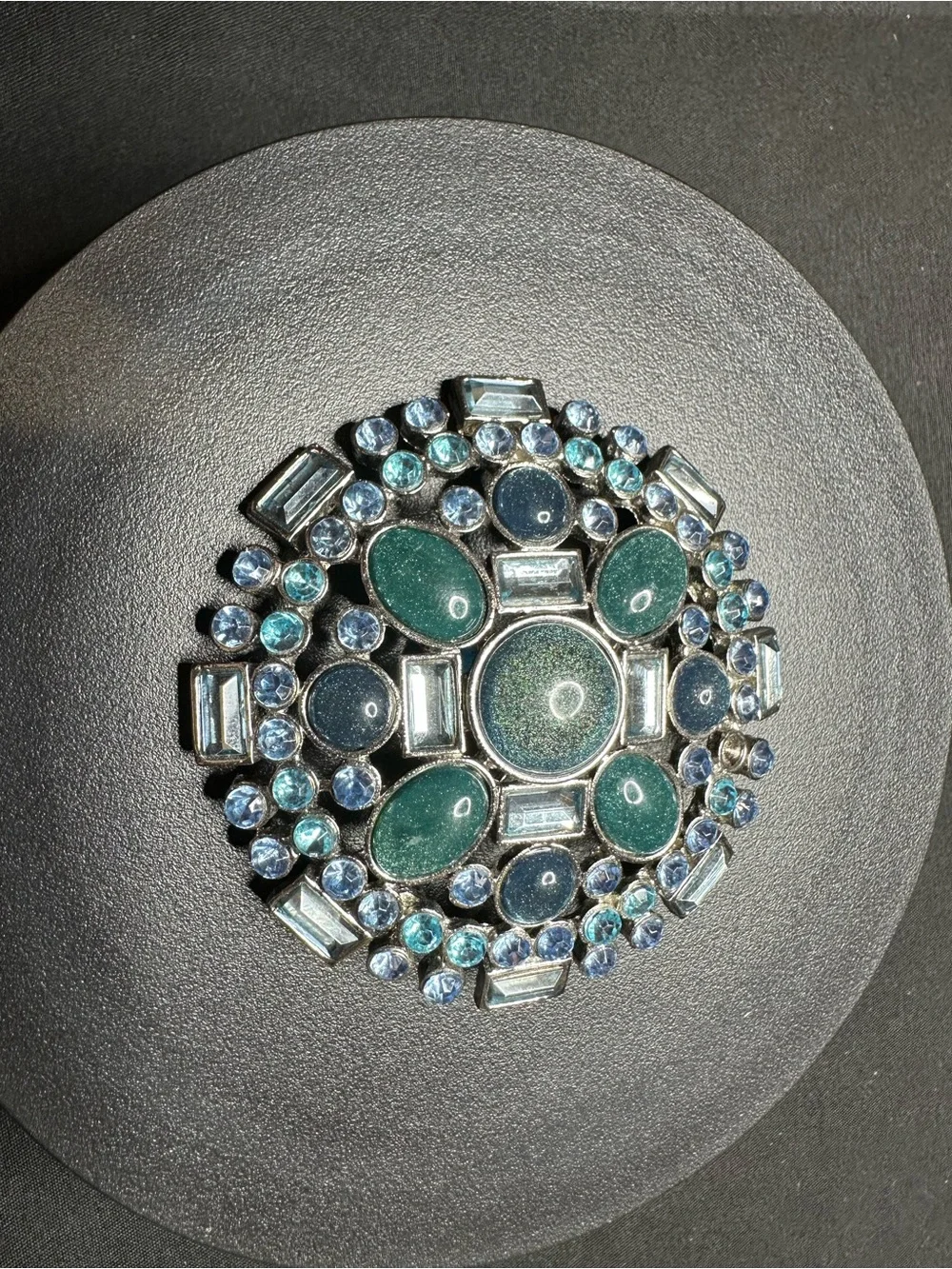 Vintage Elegant Blue-Green Crystal Statement Brooch - Unbranded